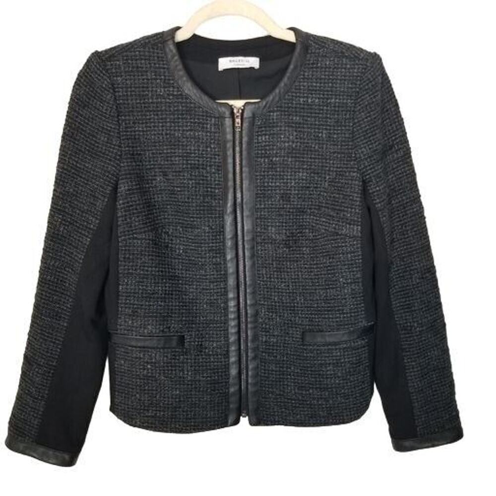 Bailey 44 Womens Textured Crop Blazer Full Zip Faux Leather Trim 4 Career Corp